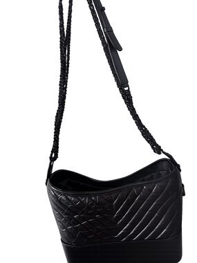 CHANEL Black Quilted Hobo Bag with Leather Base medium size